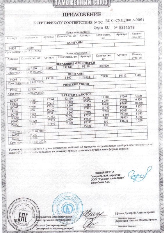 Сертификат соответствия № 0324578  - Бирюсинск | biryusinsk.salutsklad.ru 